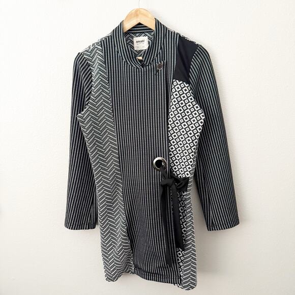 Smash Jackets & Blazers - SMASH! | Black White Jacket Coat Mixed Print Patchwork Tie Grommet Long | Small